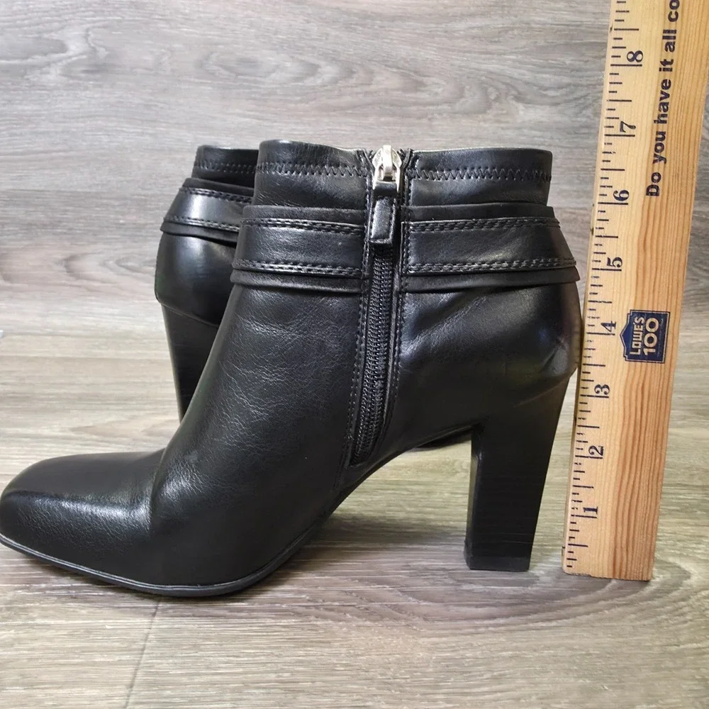 Franco Sarto Booties Womens‎ 7M Black Square Toe Buckle Ankle Heeled Moto Biker